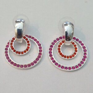 Swarawski Slivertone Light And Dark Red In Color  Earrings